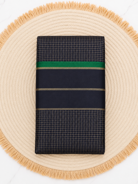 Pure Silk Vaira Oosi Saree - Black & Bottle Green with Silk mark - PS100030