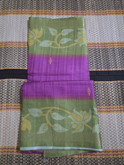 Semi Tussar Saree Purple and Olive Green Dual-Tone - STS100148