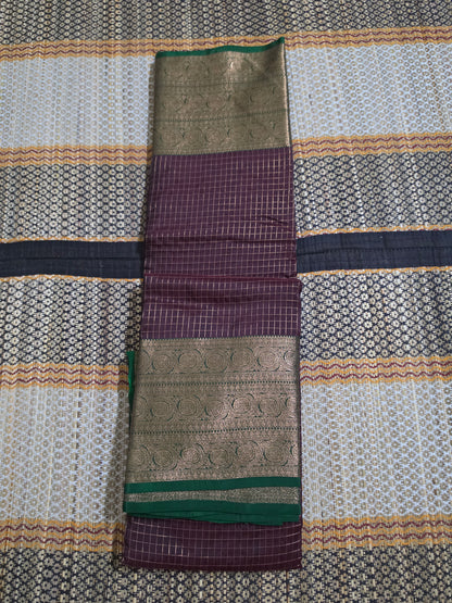 Kanchi Silk Vairaoosi Saree in Deep Maroon with Green Zari Border - KS100026