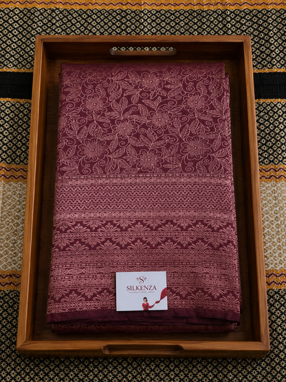 Brocade Silk Saree - Dark Maroon - BS100020