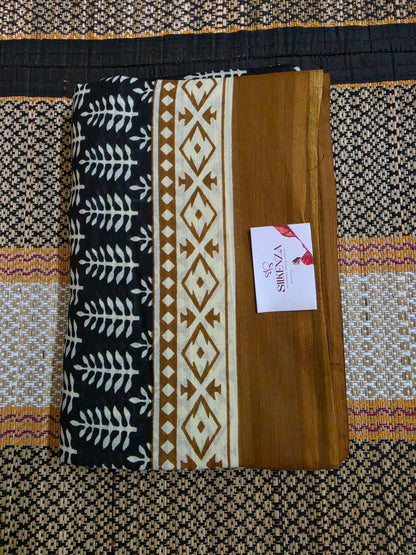 Mul Cotton Saree - Brown & Black Digital Print - MCS100139