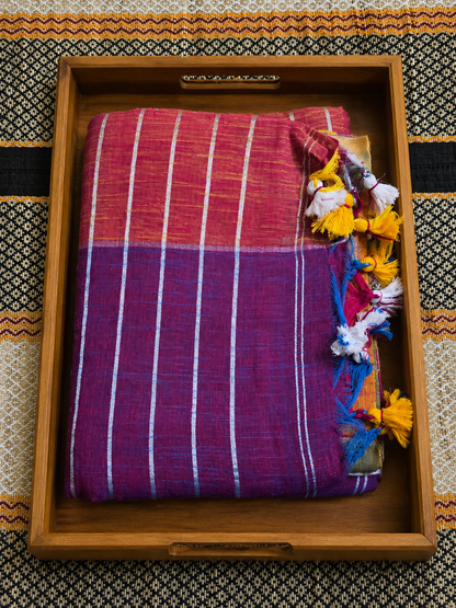 Linen Cotton Multicolor Saree - Purple - LC100058
