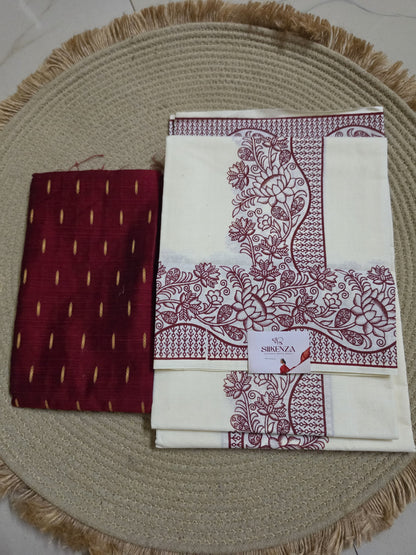 Set Mundu - Lotus with Blouse - SMP100112