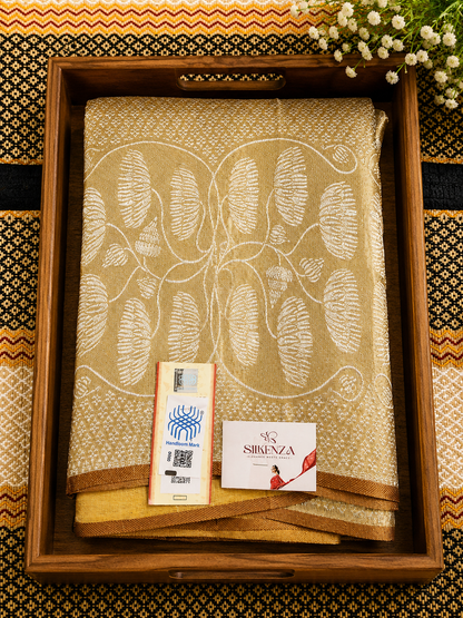 Pure Silk Brocade Saree - Golden with Silk mark and Handloom mark - PS100032