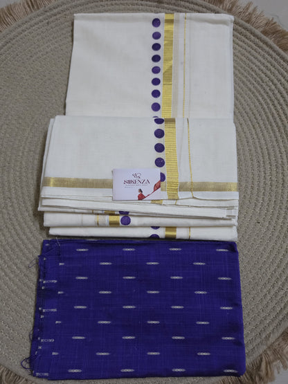 Set Mundu - Blue Dot with Blouse - SMP100111