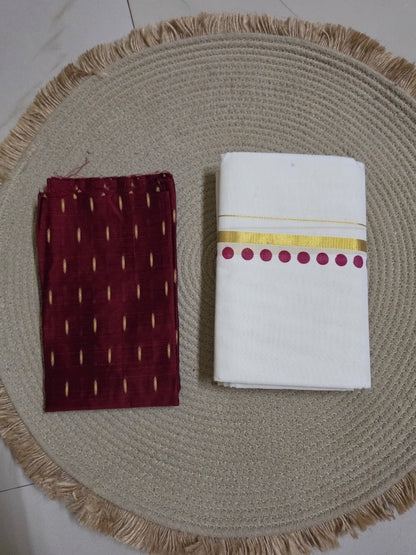 Set Mundu - Red Dot with Blouse - SMP100110