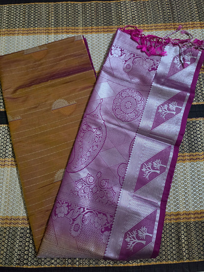 Copper Brown Silk Saree with Magenta Tree Motif Border - SSS100150