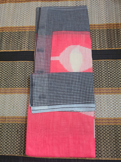 Linen Cotton Saree - Check Design Digital Printed - LCS100073