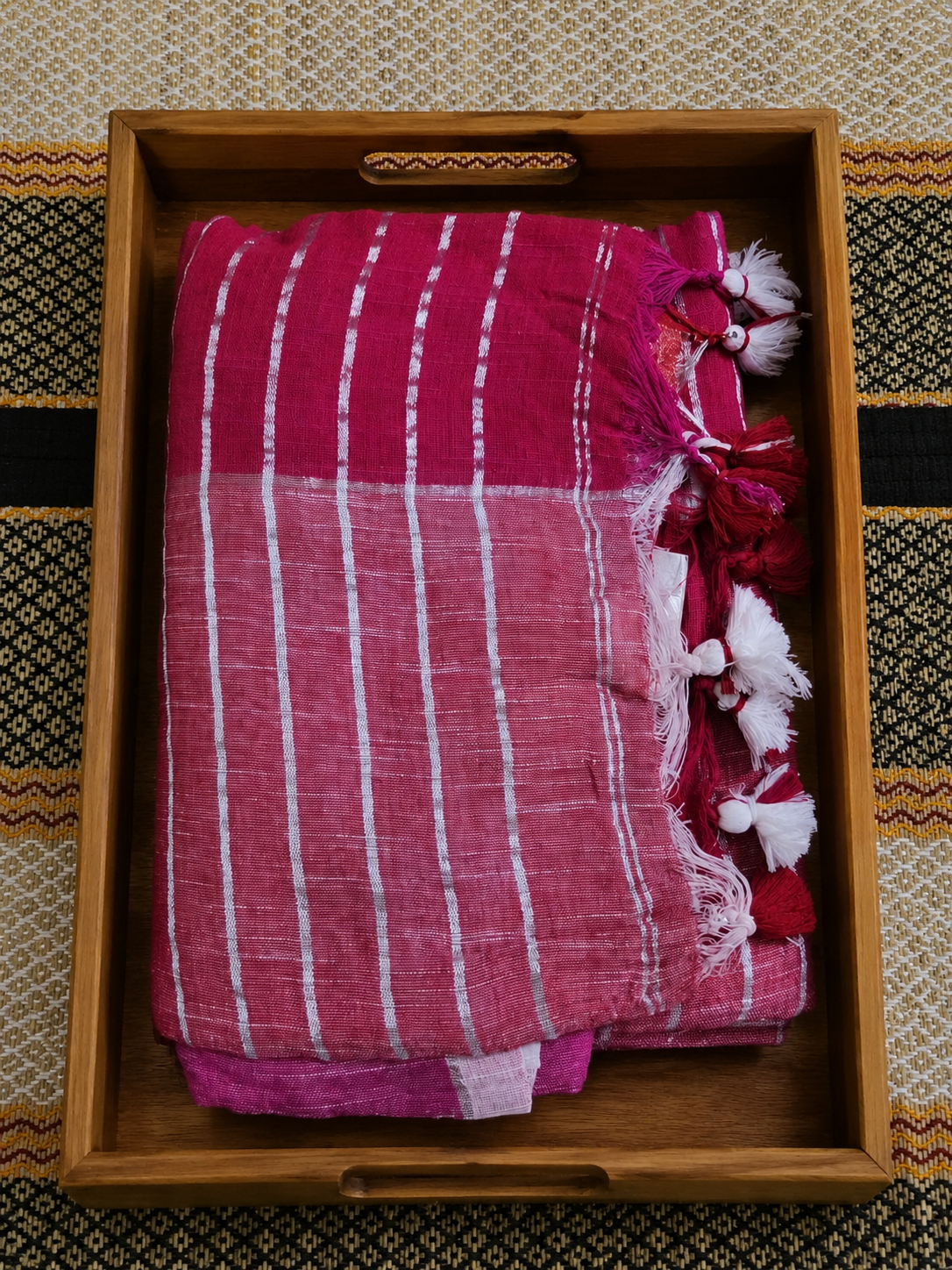 Linen Cotton Multicolor Saree - Red - LC100057