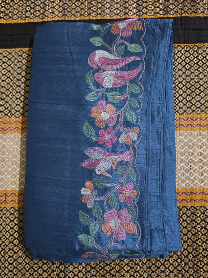 Tussar Silk Saree - Steel Blue Colour - TSS100067