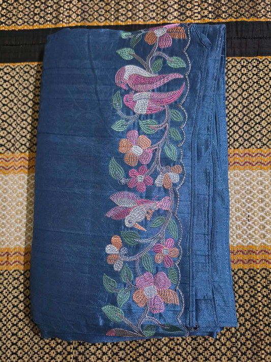 Tussar Silk Saree - Steel Blue Colour - TSS100067