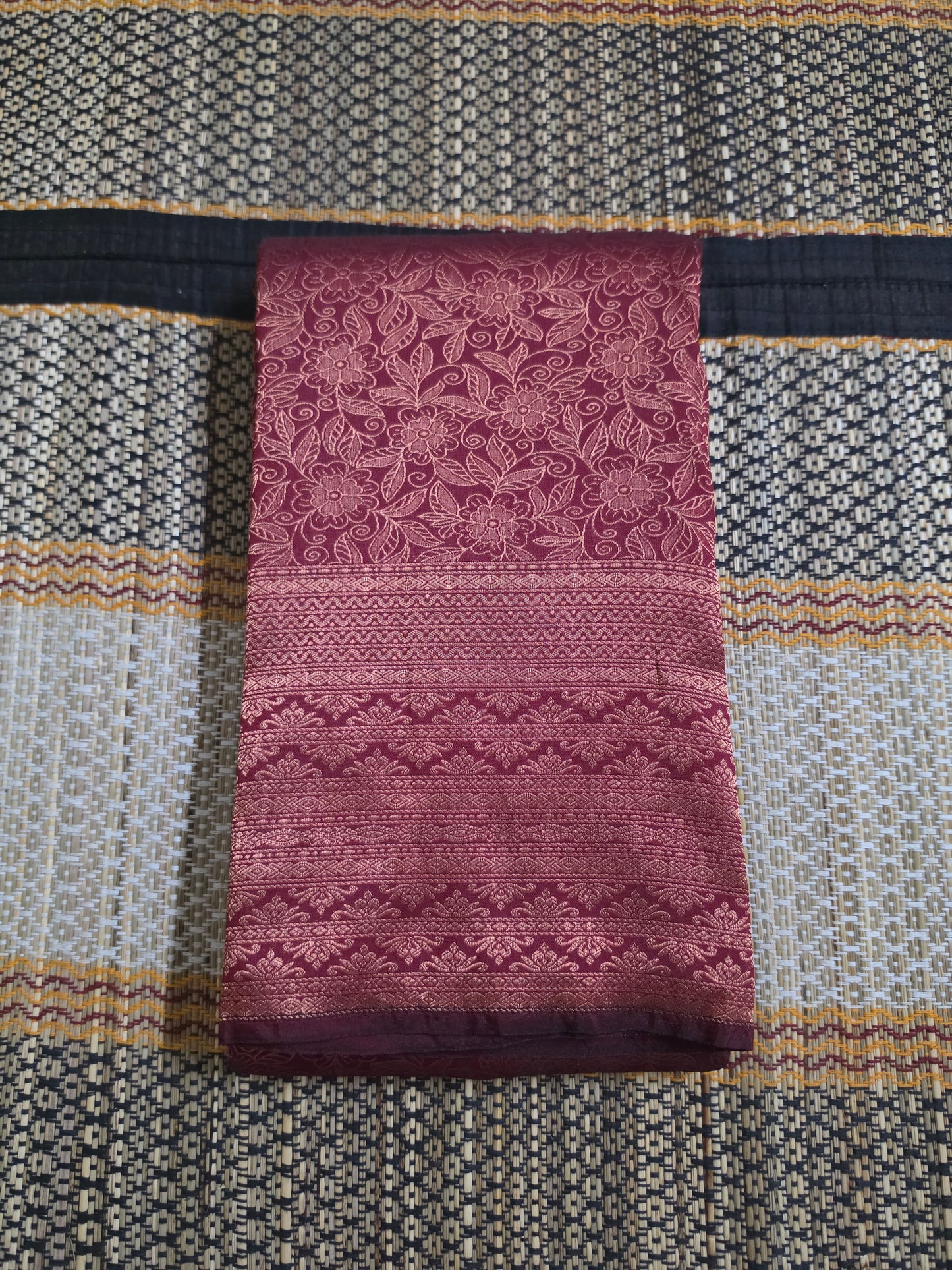 Brocade Silk Saree - Dark Maroon - BS100020