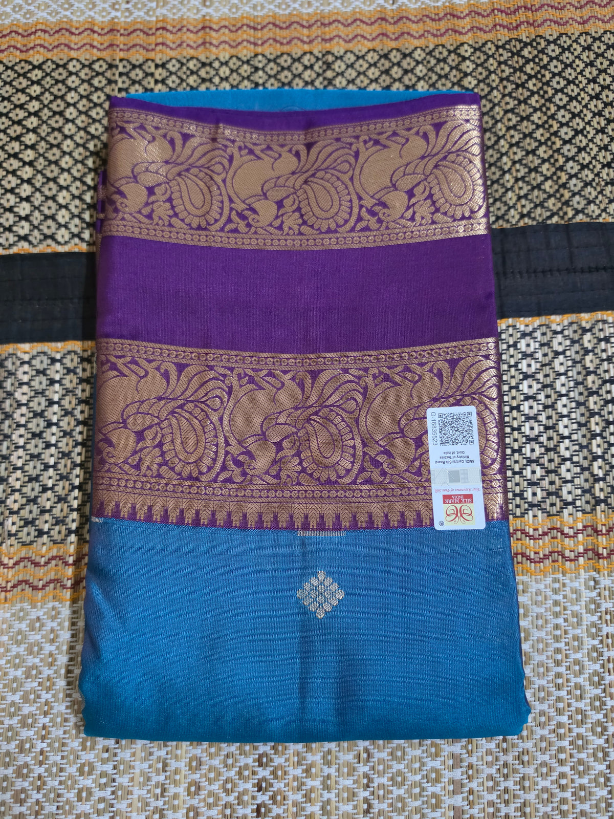 Kanchipuram Silk Saree - Peacock Blue & Royal Purple (With Silk mark) - KSS100038