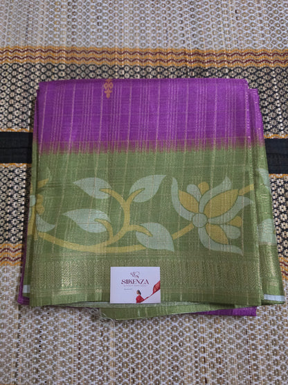 Semi Tussar Saree Purple and Olive Green Dual-Tone - STS100148