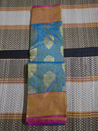 Pure Silk Saree with Floral Zari Motifs & Temple Border with Silk Mark Certified - PS1000143