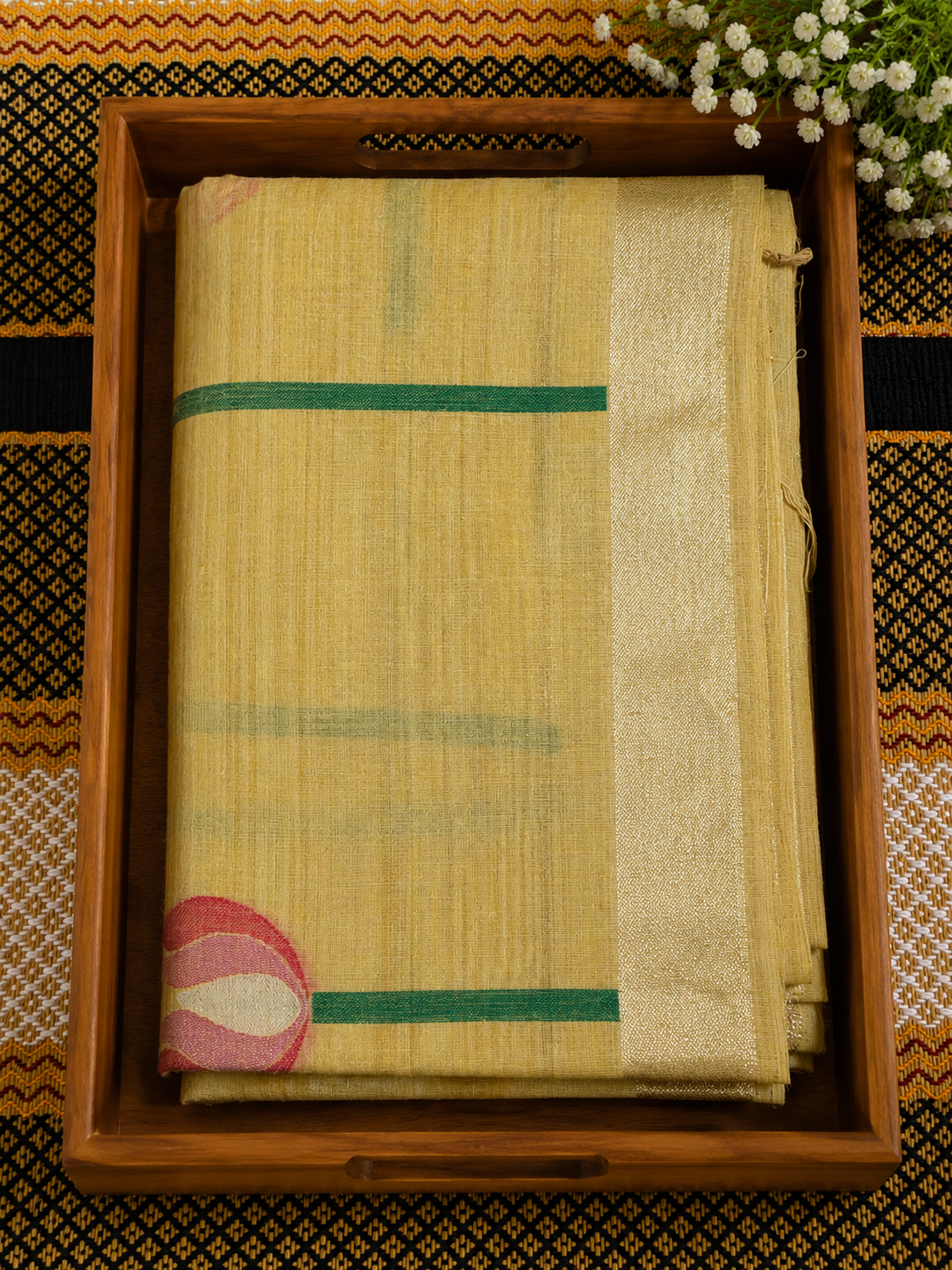 Muga Cotton Silk Saree - Lotus Thread Weaving Yellow - MC100066