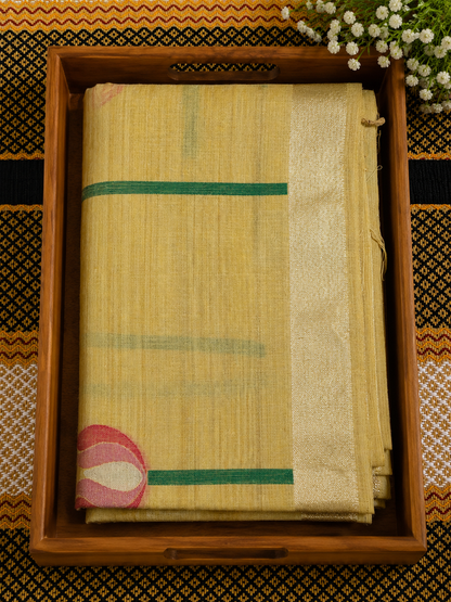 Muga Cotton Silk Saree - Lotus Thread Weaving Yellow - MC100066