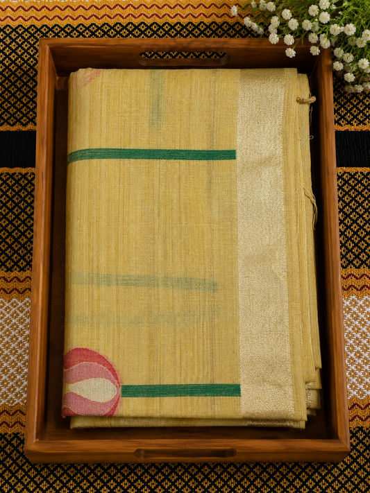 Muga Cotton Silk Saree - Lotus Thread Weaving Yellow - MC100066