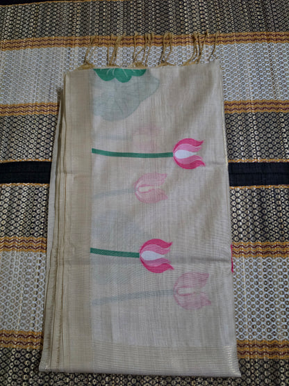 Muga Cotton Silk Saree - Lotus Thread Weaving Golden - MC100105