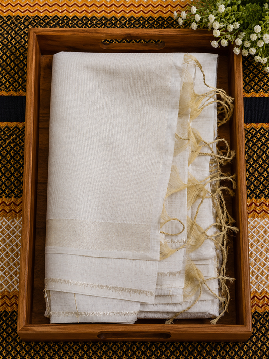 Muga Cotton Silk Saree - Lotus Thread Weaving Golden - MC100105