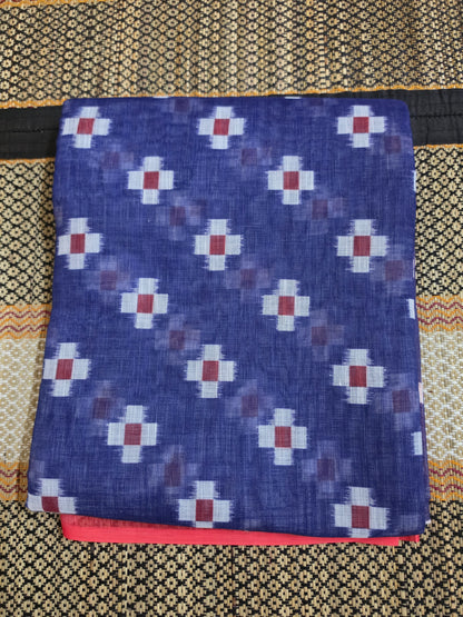 Linen Cotton Saree Navy Blue & Coral Digital Print Digital Printed - LCS100137