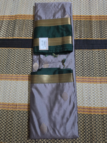 Semi Silk Saree - Grey and Dark Green - SS100011