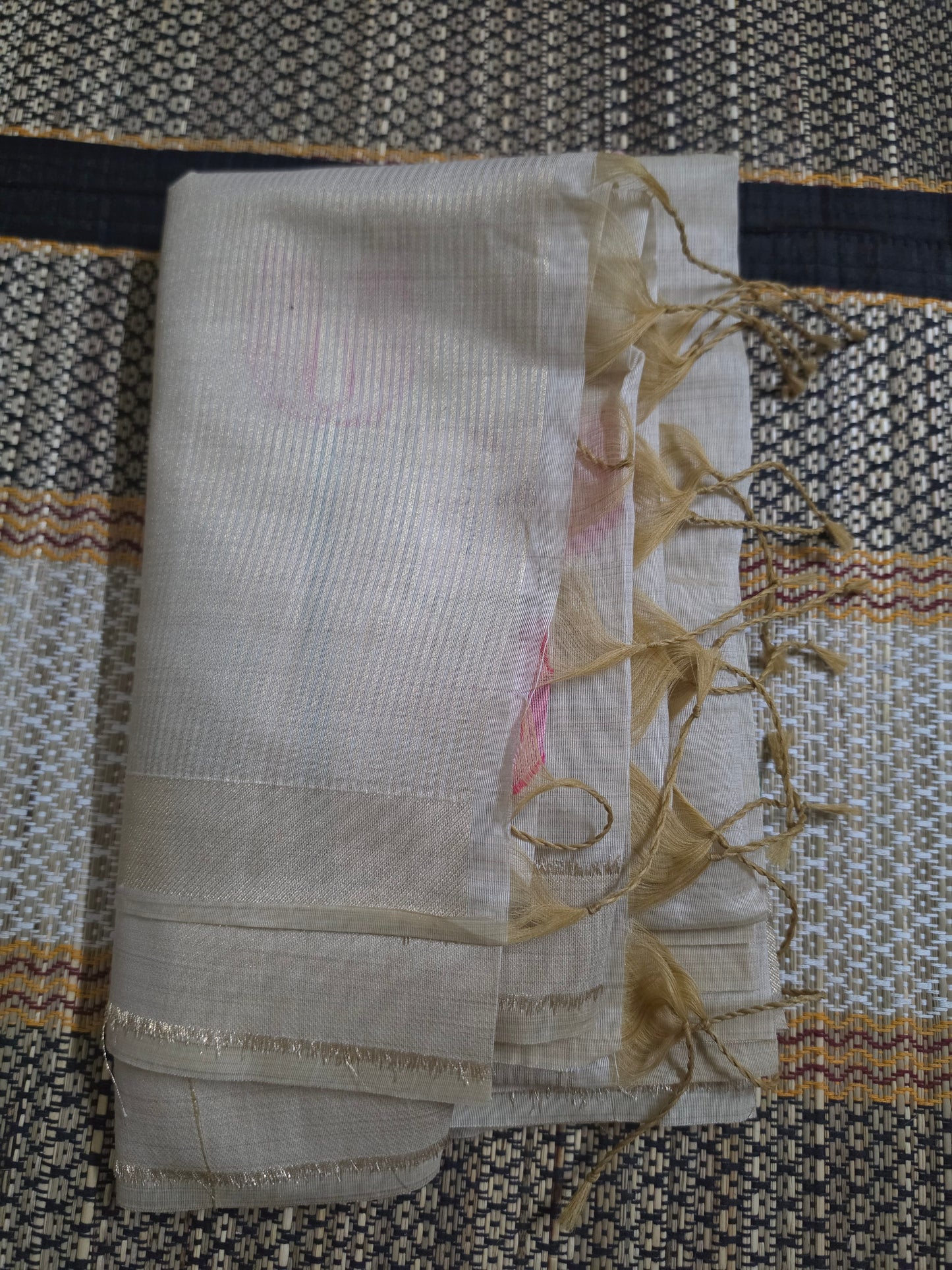 Muga Cotton Silk Saree - Lotus Thread Weaving Golden - MC100105