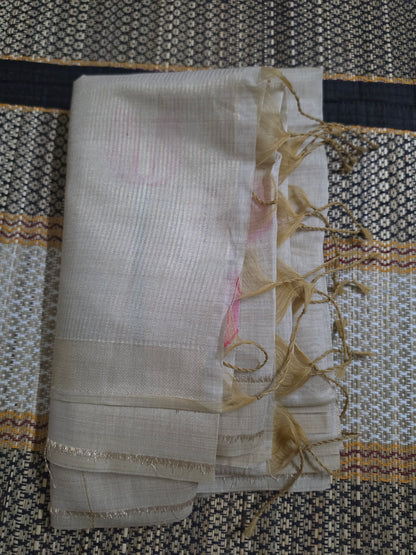 Muga Cotton Silk Saree - Lotus Thread Weaving Golden - MC100105