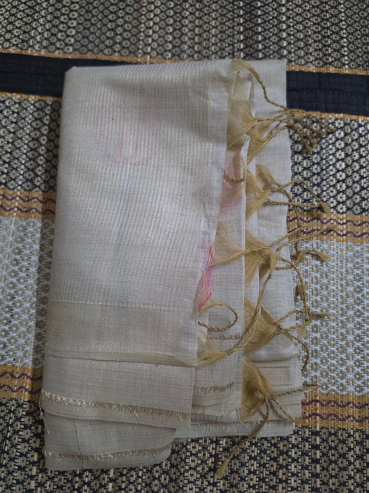 Muga Cotton Silk Saree - Lotus Thread Weaving Golden - MC100105