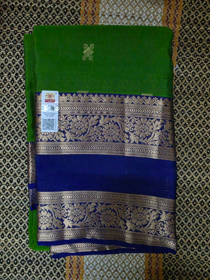 Pure Silk Powerloom Saree - Parrot Green & Royal Blue with Gold Zari - PS100034