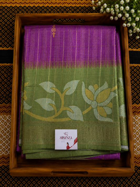 Semi Tussar Saree Purple and Olive Green Dual-Tone - STS100148