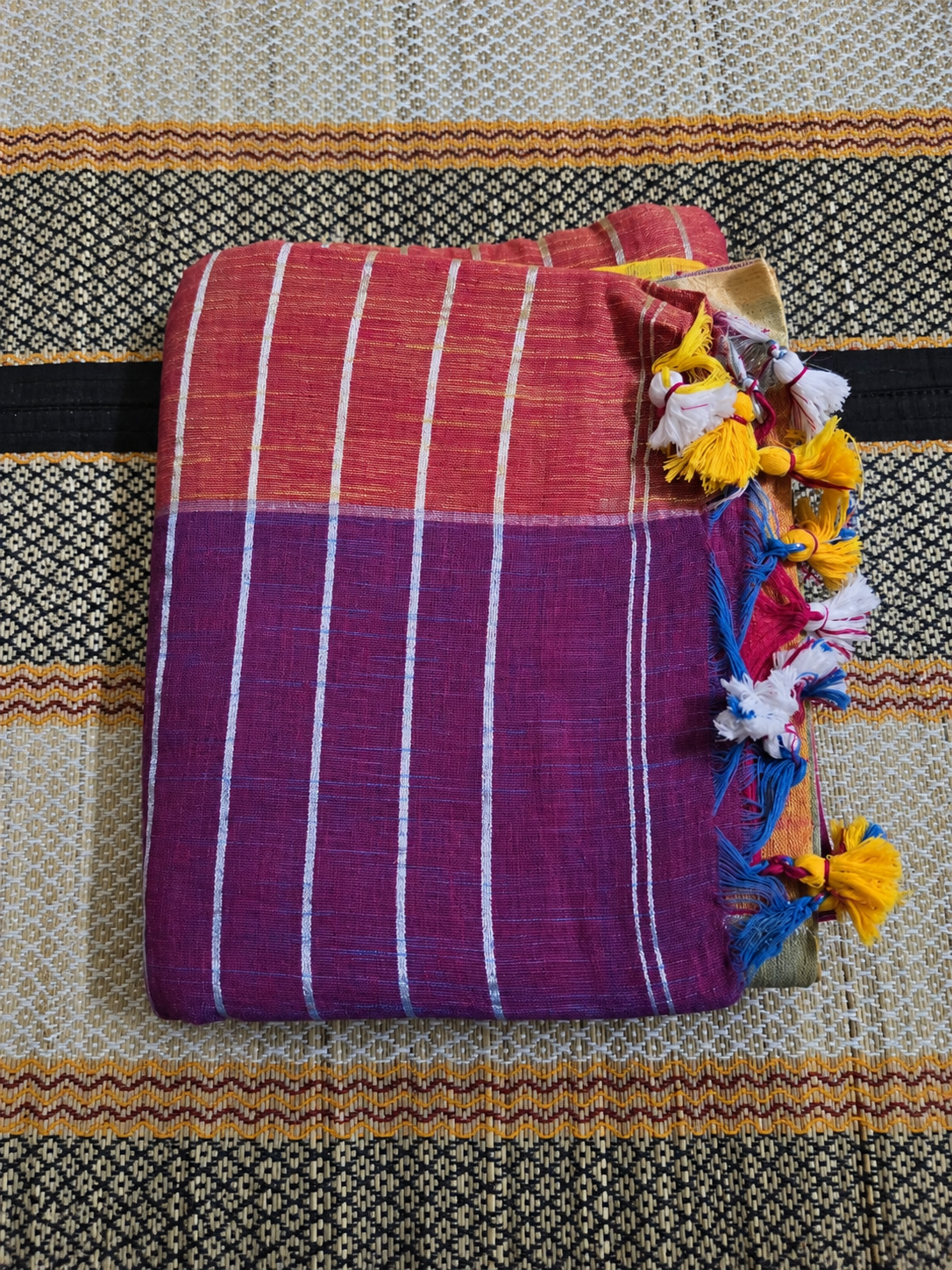 Linen Cotton Multicolor Saree - Purple - LC100058