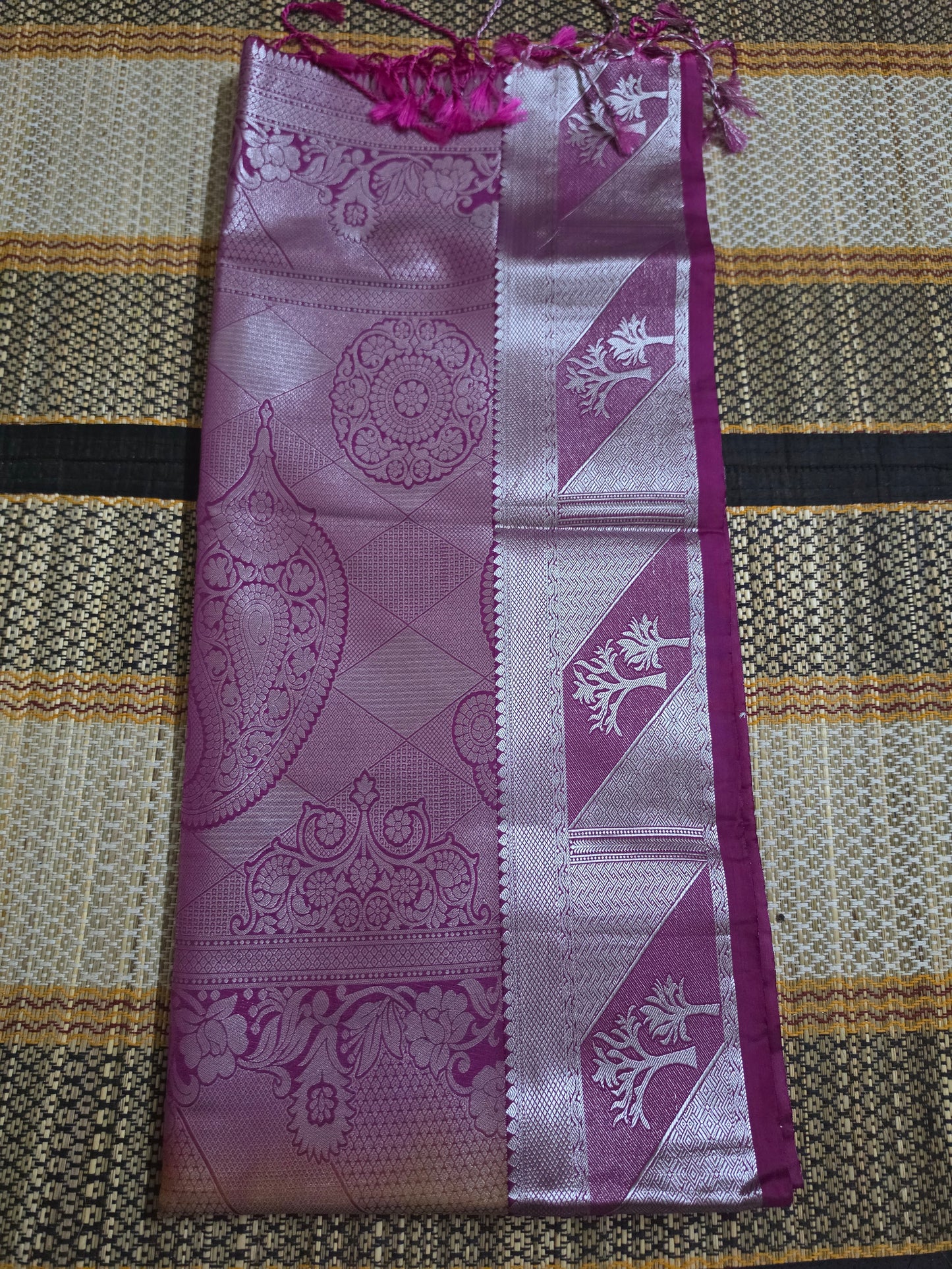 Copper Brown Silk Saree with Magenta Tree Motif Border - SSS100150