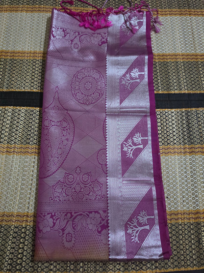 Copper Brown Silk Saree with Magenta Tree Motif Border - SSS100150