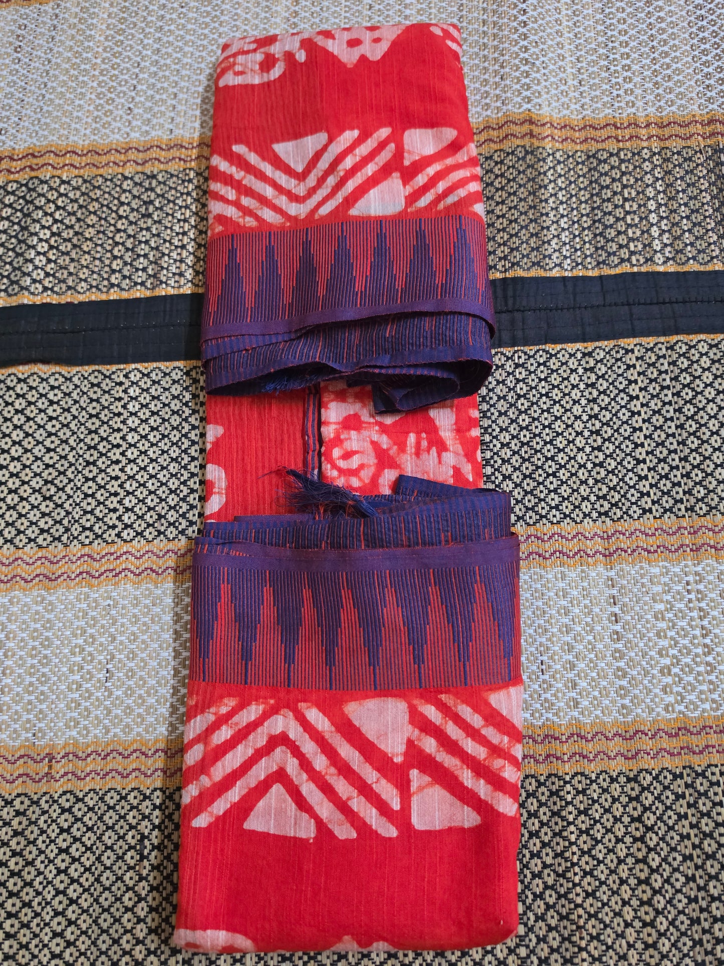 Pure Cotton Vegetable Dyed Saree Handblock Print Orange