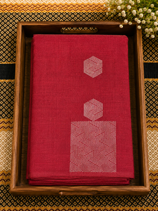 Kanchi Soft Silk Saree - Chilly Red Diamond Butas - KS100021