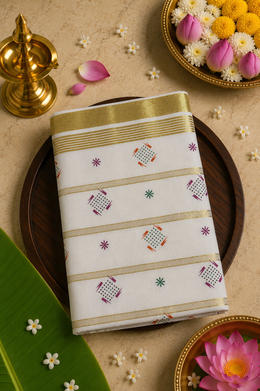 Set Saree Golden Zari with Print - SSP100118