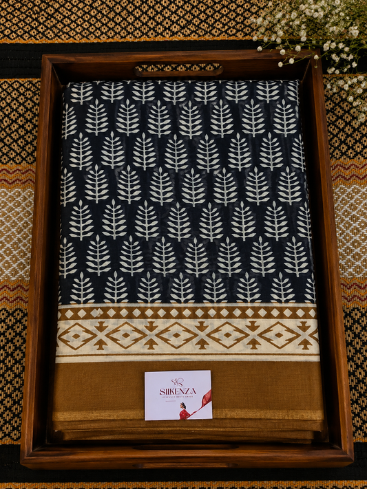 Mul Cotton Saree - Brown & Black Digital Print - MCS100139
