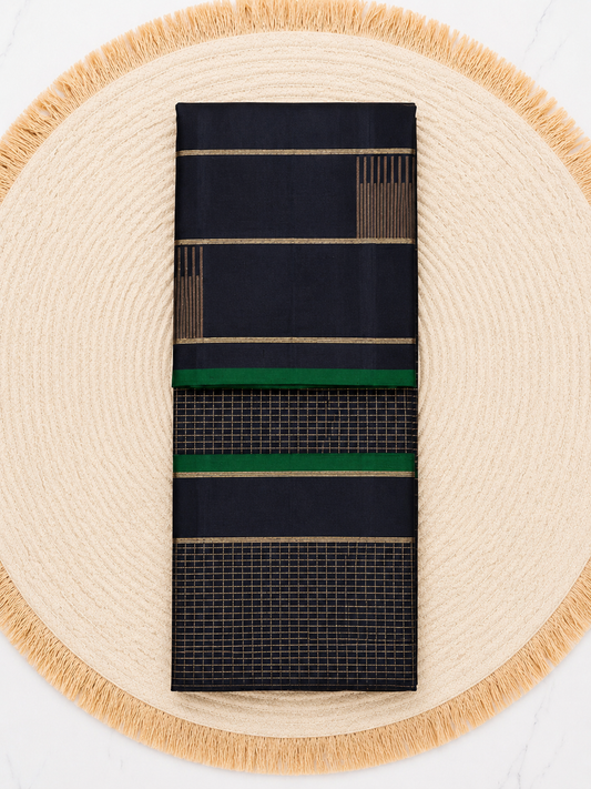 Pure Silk Vaira Oosi Saree - Black & Bottle Green with Silk mark - PS100030