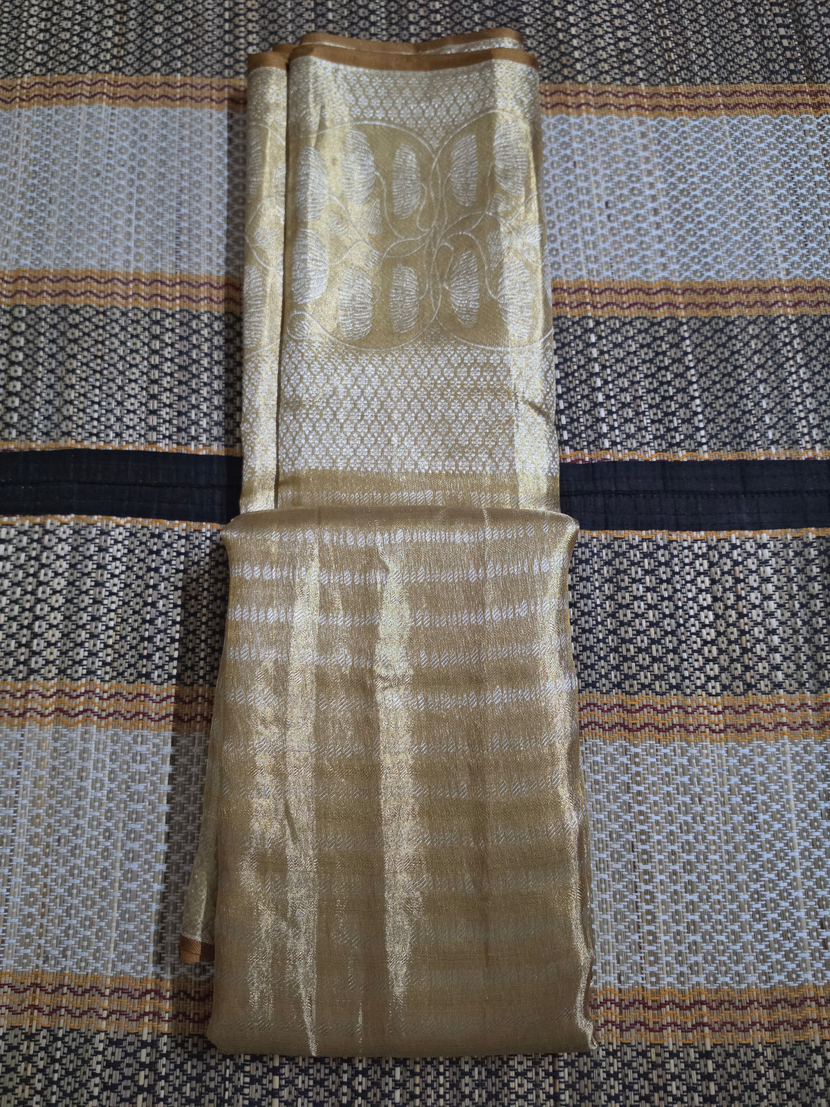 Pure Silk Brocade Saree - Golden with Silk mark and Handloom mark - PS100032