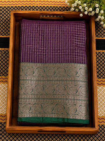 Kanchi Silk Vairaoosi Saree in Deep Maroon with Green Zari Border - KS100026