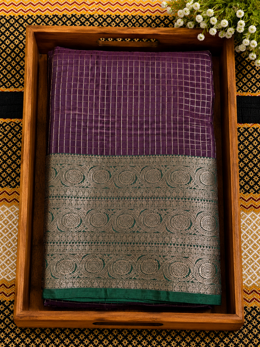 Kanchi Silk Vairaoosi Saree in Deep Maroon with Green Zari Border - KS100026