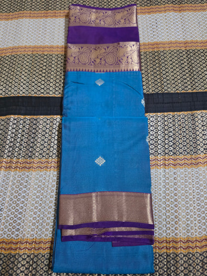 Kanchipuram Silk Saree - Peacock Blue & Royal Purple (With Silk mark) - KSS100038