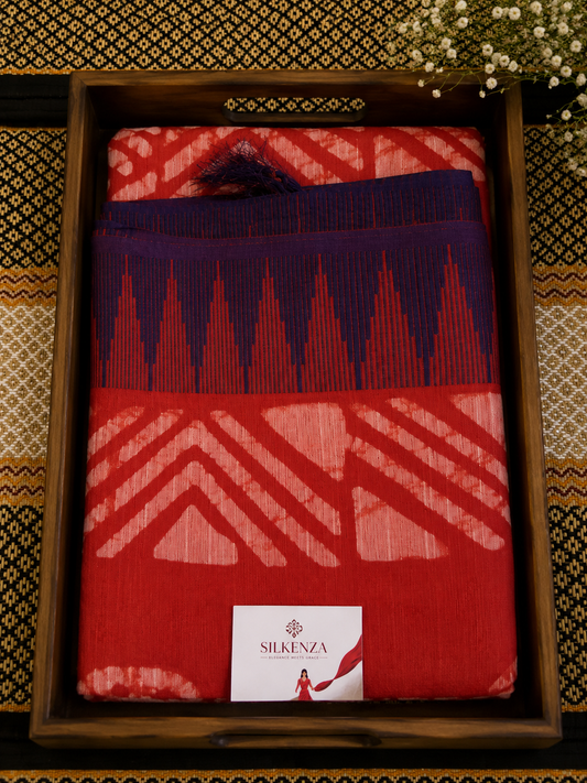 Pure Cotton Vegetable Dyed Saree Handblock Print Orange