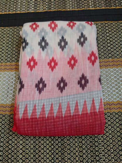 Linen Cotton Saree Pochampalli Design Red Digital Printed - LCS100071