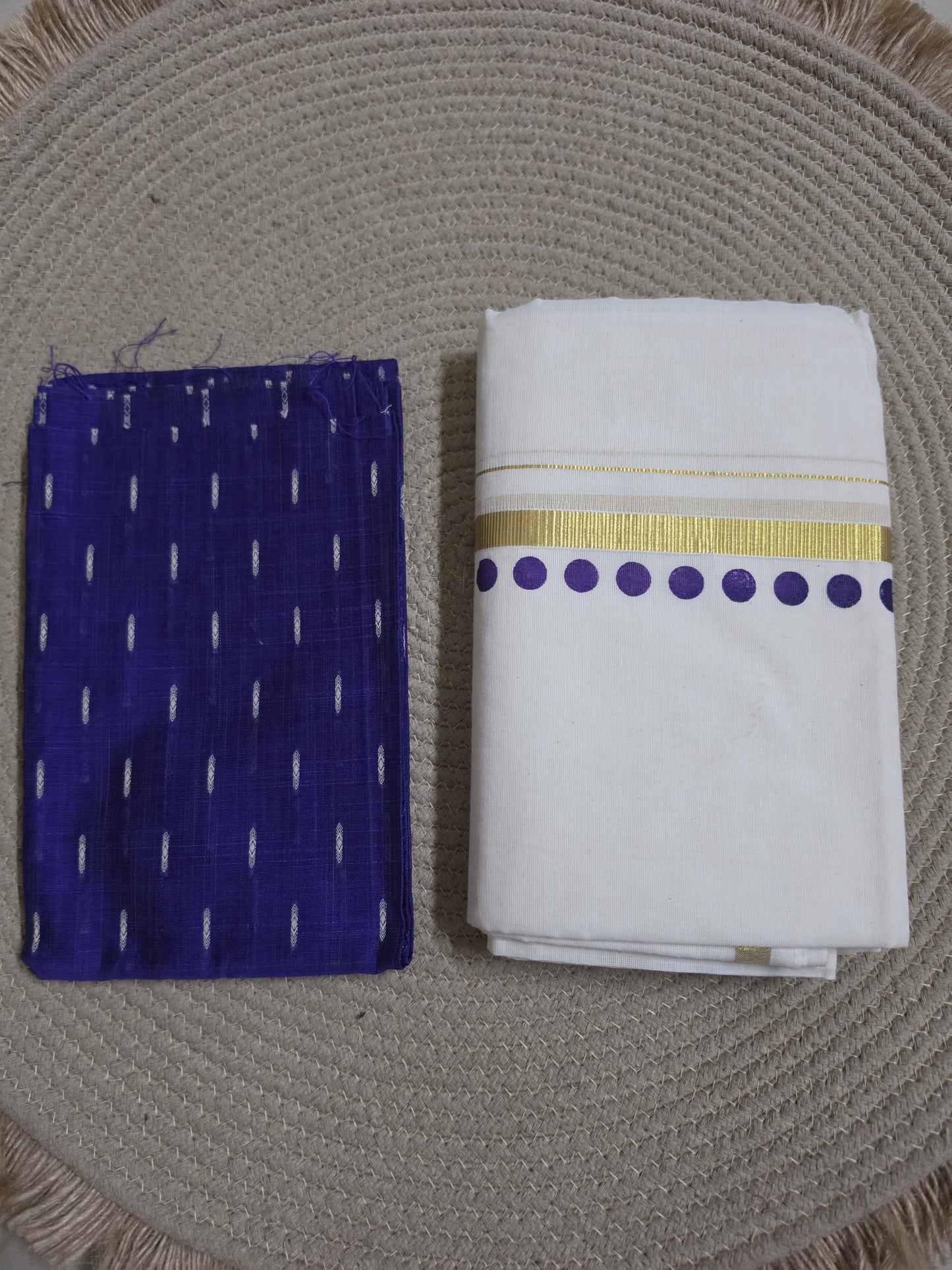 Set Mundu - Blue Dot with Blouse - SMP100111