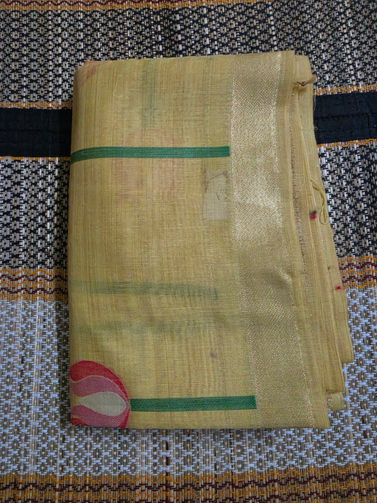 Muga Cotton Silk Saree - Lotus Thread Weaving Yellow - MC100066