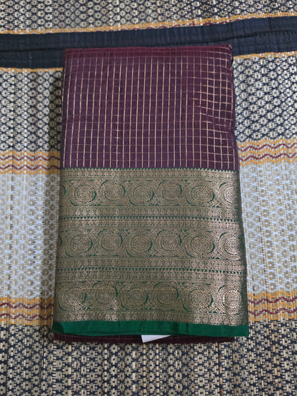 Kanchi Silk Vairaoosi Saree in Deep Maroon with Green Zari Border - KS100026