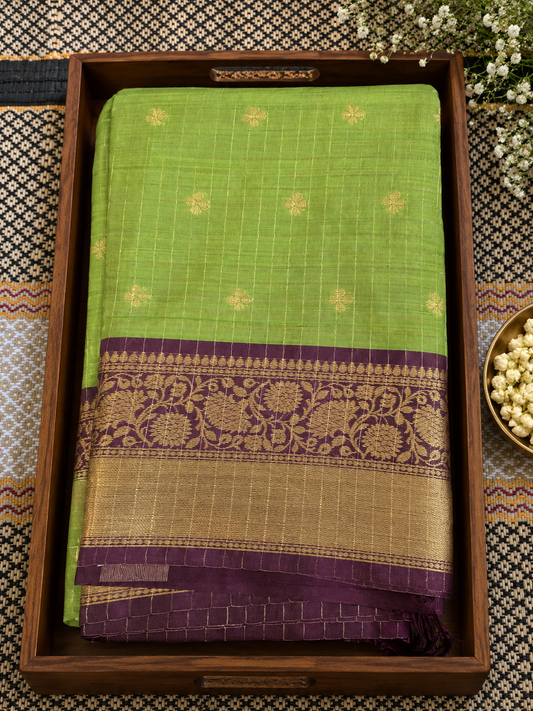Semi Banarasi Saree - Pistachio Green - SB100025