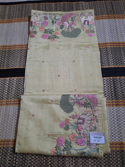 PURE TUSSAR SILK SAREE - Golden Yellow with Elephant and Peacock Thread - PTS100018